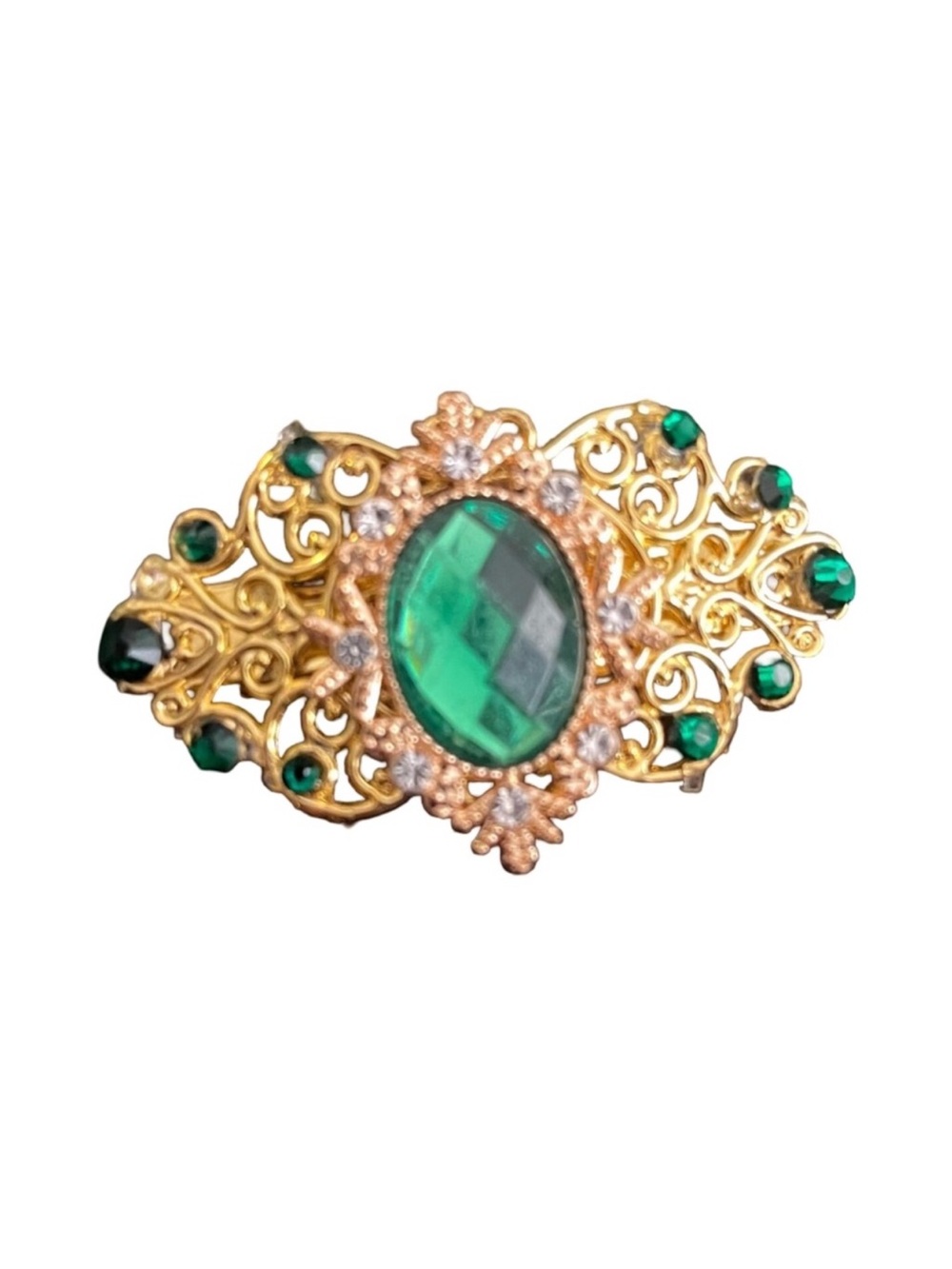 Gold-Tone Emerald Filigree Hair Clip FINAL PRICE DROP